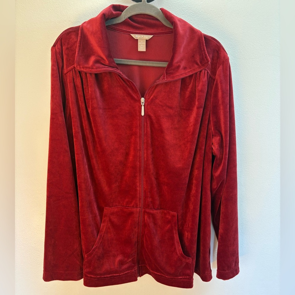 White Stag Red Velour Zip Front Athletic Jacket 2X (18-20W)